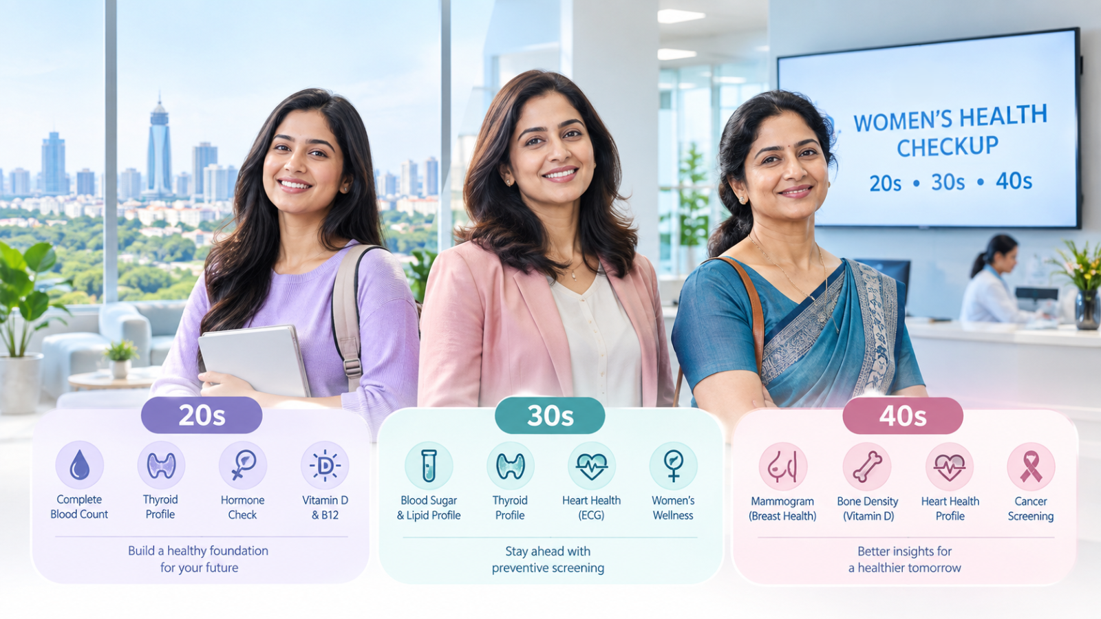 Women's Health Checkup Package in Bangalore - Tests by Age (20s, 30s, 40s)