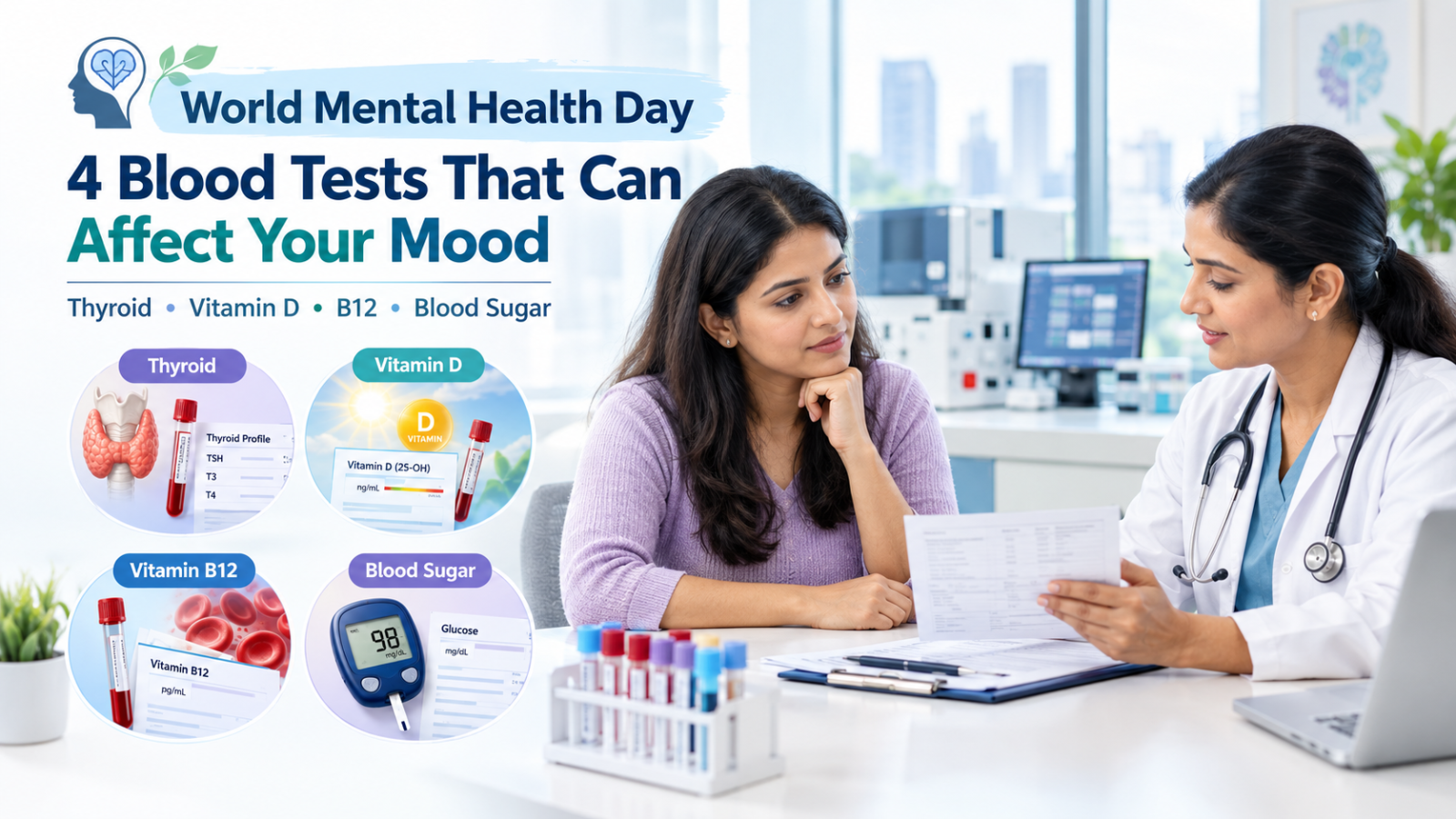 World Mental Health Day - 4 Blood Tests That Affect Your Mood (Thyroid, Vitamin D, B12, Sugar)