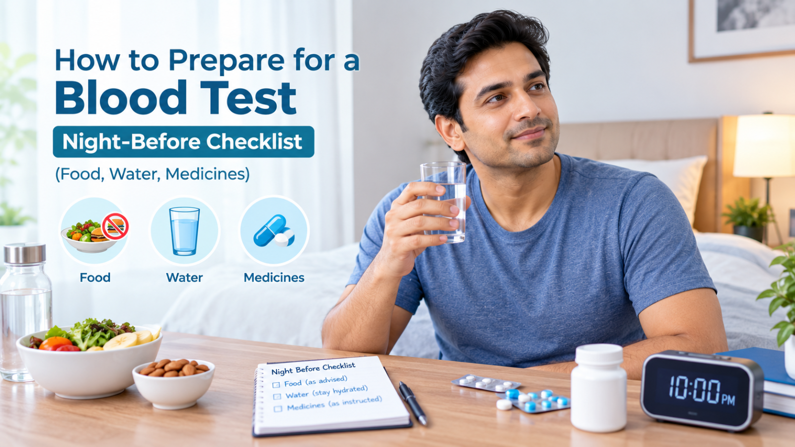 How to Prepare for a Blood Test – Night-Before Checklist (Food, Water, Medicines)
