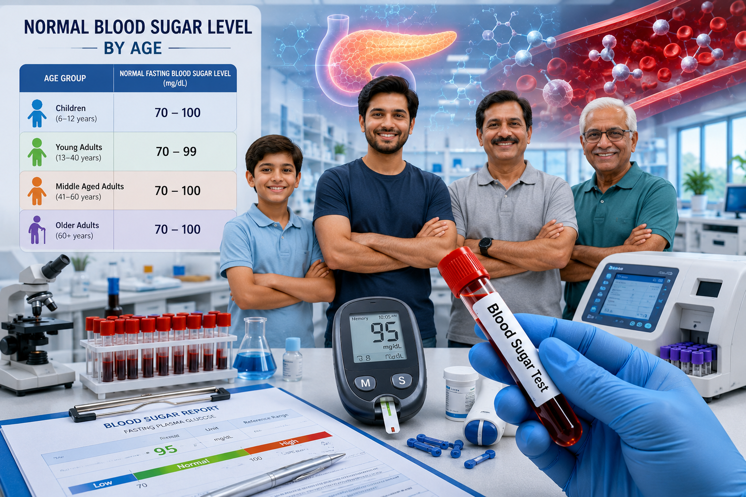 Normal Blood Sugar Level by Age Chart (Fasting, PP and Random) for Indians